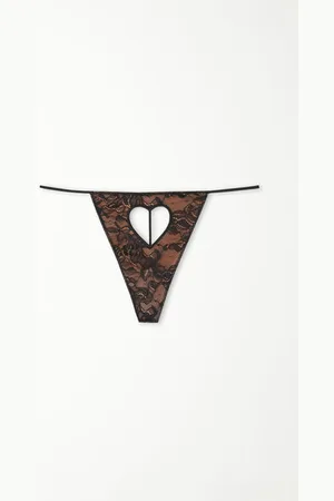 Tezenis Pásková Tanga s Průstřihy ve Tvaru Srdce Lovely Dark Lace Žena