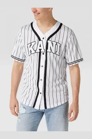 Karl Kani Serif Pinstripe Baseball Shirt White