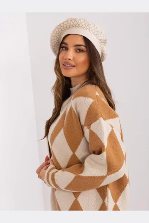 Wool Fashion Italia Dámský svetr s aplikací HAT světle béžový