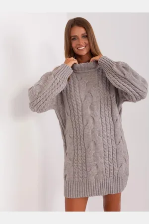 Wool Fashion Italia Dámské šaty s buffovými rukávy EUSTACE šedé