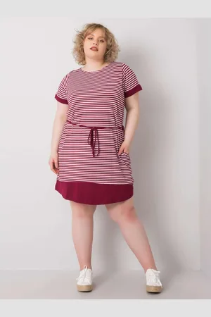 BASIC FEEL GOOD Dámské šaty pruhované plus size JIANNA bordó a bílé