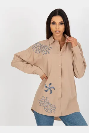 Factory Price Dámské tričko oversize s výšivkou BYCOLE béžové