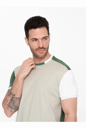 Ombre Clothing Pánské tričko s elastanem s barevnými rukávy zelené