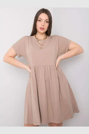 BASIC FEEL GOOD Dámské šaty s krátkými rukávy plus size MOLLY tmavě béžové
