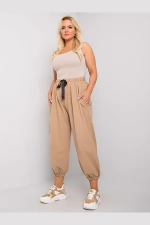 Ex moda Dámské tepláky plus size široké FERRO béžové