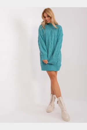 Wool Fashion Italia Dámské šaty s rolákem VIONA tyrkysové