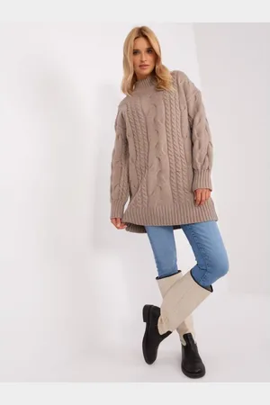 Wool Fashion Italia Dámské šaty oversize pletené EDGAR tmavě béžové