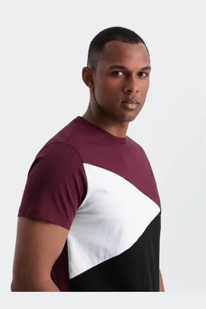 Ombre Clothing Pánské bavlněné tříbarevné tričko V5 OM-TSCT-0174 bordó a černá