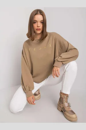 Ex moda Dámská mikina s textem ADELYNN tmavě béžová