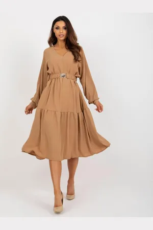 Och Bella Dámské šaty s volánem midi oversize hnědé