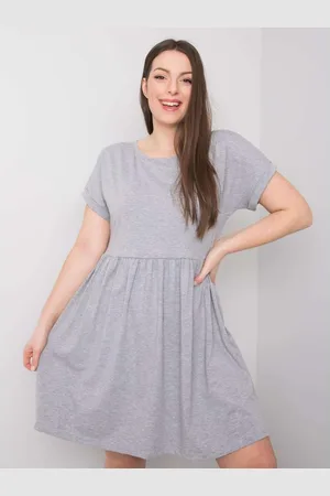 BASIC FEEL GOOD Dámské šaty s krátkými rukávy plus size MOLLY šedé