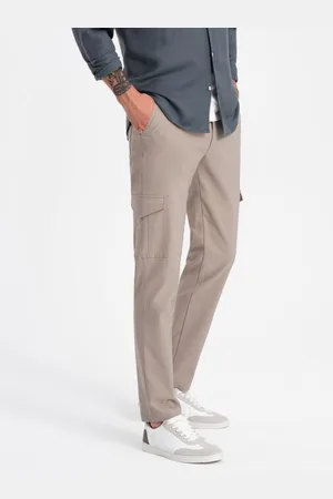 Ombre Clothing Pánské kalhoty z tkaniny REGULAR béžové