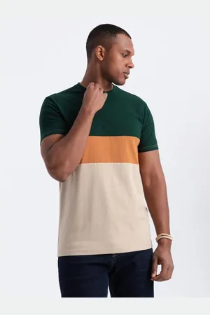 Ombre Clothing Pánské tříbarevné tričko se širokými pruhy tmavě zelené
