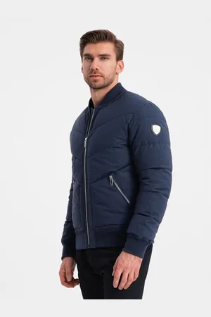 Ombre Clothing Pánská prošívaná bunda bomber s kovovými zipy V2 OM-JALP-0143 tmavě modrá