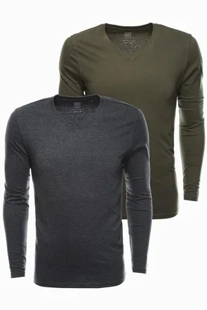 Ombre Clothing Pánská souprava triček s dlouhým rukávem V-NECK mix 2-pack V9 Z41
