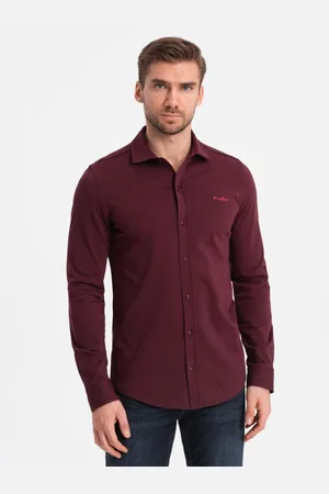 Ombre Clothing Pánská bavlněná košile REGULAR bordó