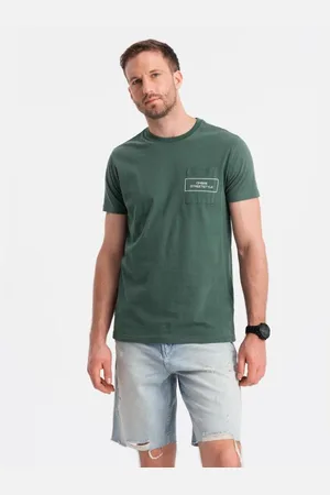 Ombre Clothing Pánské bavlněné tričko Ombre Streetstyle s potiskem kapes tmavě zelené V4 OM-TSCT-0108
