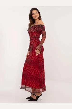 Italy Moda Červeno-černé maxi španělské šaty s leopardím vzorem