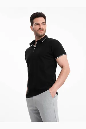 Ombre Clothing Pánská polokošile z piké úpletu bez knoflíků černá