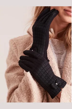 Wool Fashion Italia Dámské rukavice kostkované ELAINA černé