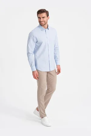 Ombre Clothing Pánská bavlněná klasická košile REGULAR V1 OM-SHOS-0154 modrá