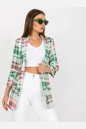 Italy Moda Dámské sako bez knoflíků kostkované ASHLI zeleno-růžové