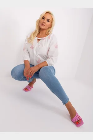 LAKERTA Dámská halenka vzorovaná plus size ROMA bílá a růžová