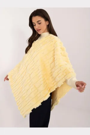 Wool Fashion Italia Dámské pončo s kožešinou světle žluté