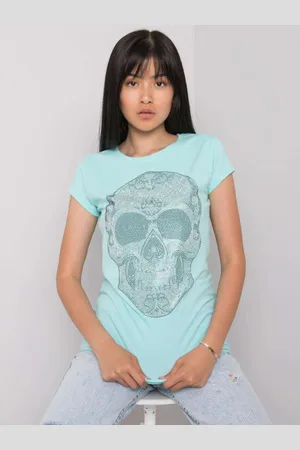 Ex moda Dámské tričko SKULL světle modré