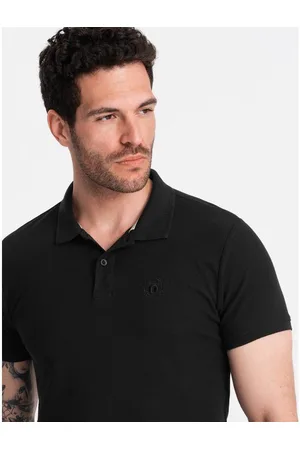 Ombre Clothing Pánská jednobarevná pletená polokošile BASIC černá