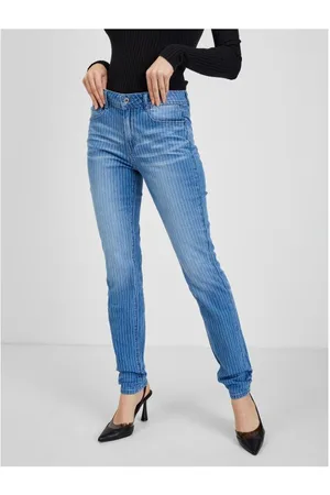 ORSAY Modré dámské pruhované slim fit džíny