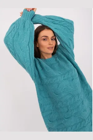 Wool Fashion Italia Dámské šaty pletené oversize AGIBA tyrkysové