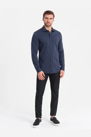 Ombre Clothing Pánská bavlněná košile REGULAR tmavě modrá