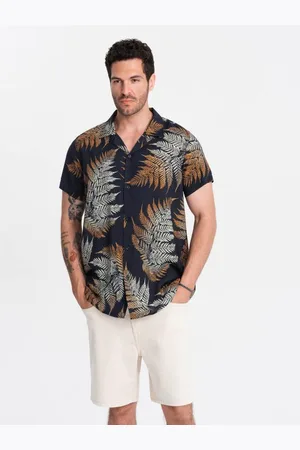 Ombre Clothing Pánské vzorované viskózové tričko s krátkým rukávem V3 OM-SHPS-0113 kapradinové