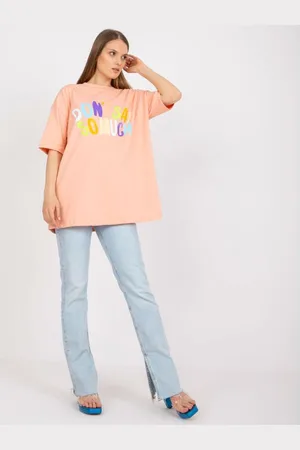 Fancy Dámské tričko oversize s potiskem LABEL meruňkové