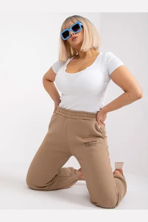 Ex moda Dámské tepláky plus size bavlněné BANNI tmavě béžové