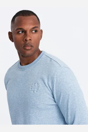 Ombre Clothing Pánská melanžová mikina s vyšitým logem modrá