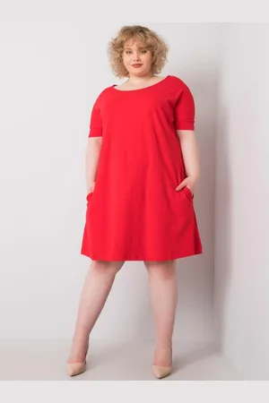 BASIC FEEL GOOD Dámské šaty s krátkými rukávy plus size BELLAMY červené