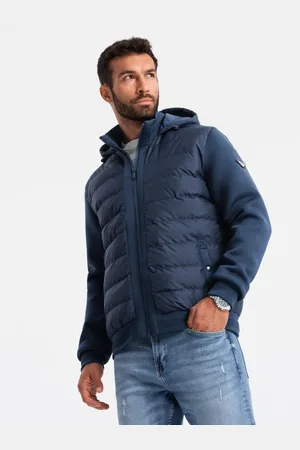 Ombre Clothing Pánská prošívaná bunda bomber s vysokým límcem tmavě modrá