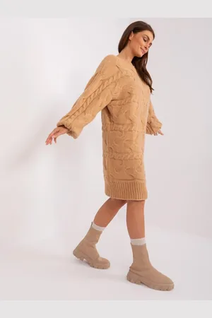 Wool Fashion Italia Dámské šaty s plédy ABBEY hnědý