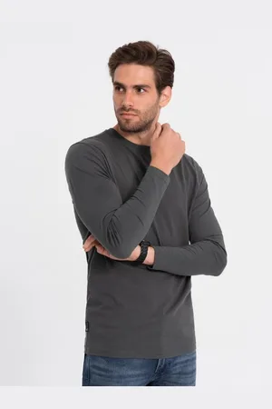 Ombre Clothing Pánské tričko s dlouhým rukávem bez potisku V6 OM-LSBL-0106 grafitový