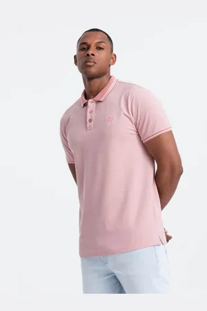 Ombre Clothing Pánská melanžová polokošile s pruhovaným límečkem melanž
