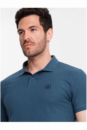 Ombre Clothing Pánská jednobarevná pletená polokošile BASIC tmavě