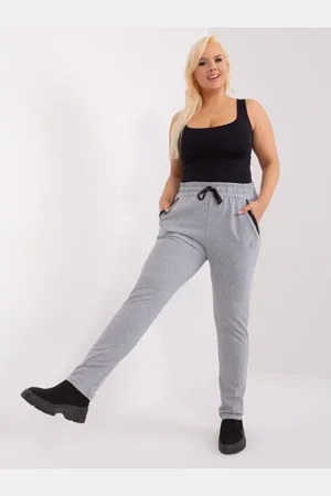 RELEVANCE Dámské tepláky s nášivkou melanžové plus size šedé