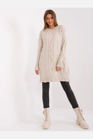 RUE PARIS Dámské šaty oversize pletené kostkované světle béžové