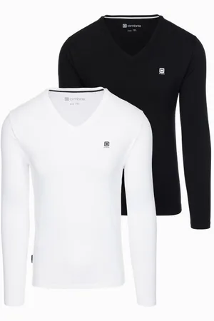 Ombre Clothing Pánská souprava triček s dlouhým rukávem V-NECK mix 2-pack V4 Z87