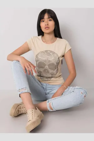 Ex moda Dámské tričko SKULL béžové