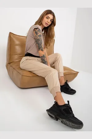 Ex moda Dámské tepláky s kapsami BASIC béžové