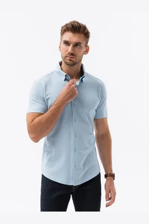 Ombre Clothing Pánská pletená košile slim fit s krátkými rukávy a límečkem