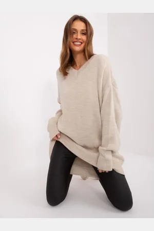 RUE PARIS Dámské šaty oversize pletené béžové